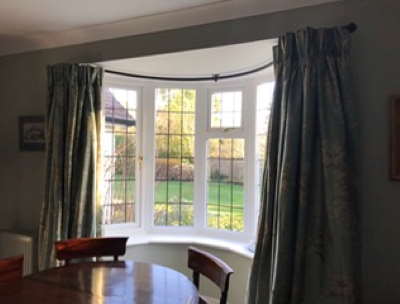 Round Bay window Curtain Pole with Ceiling fix and only three brackets